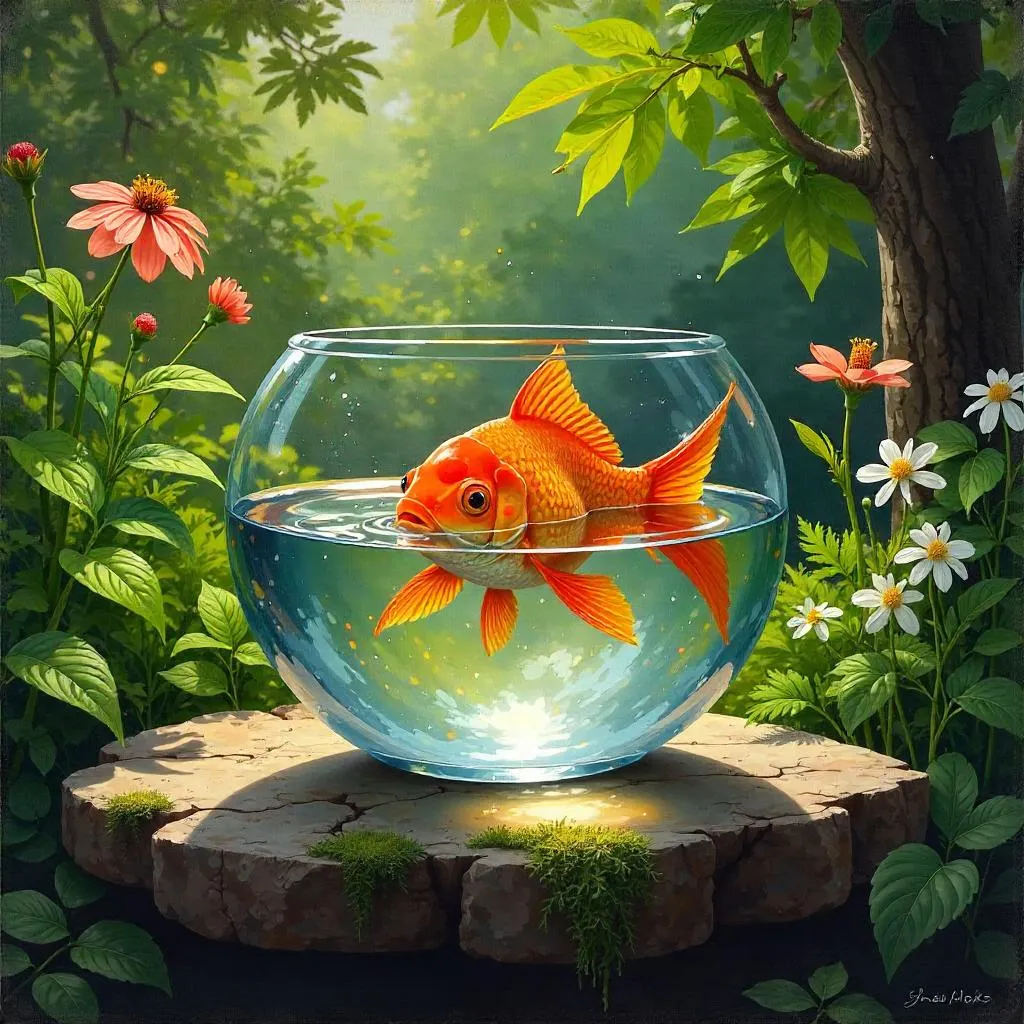 Golden Goldfish in a Sunlit Garden