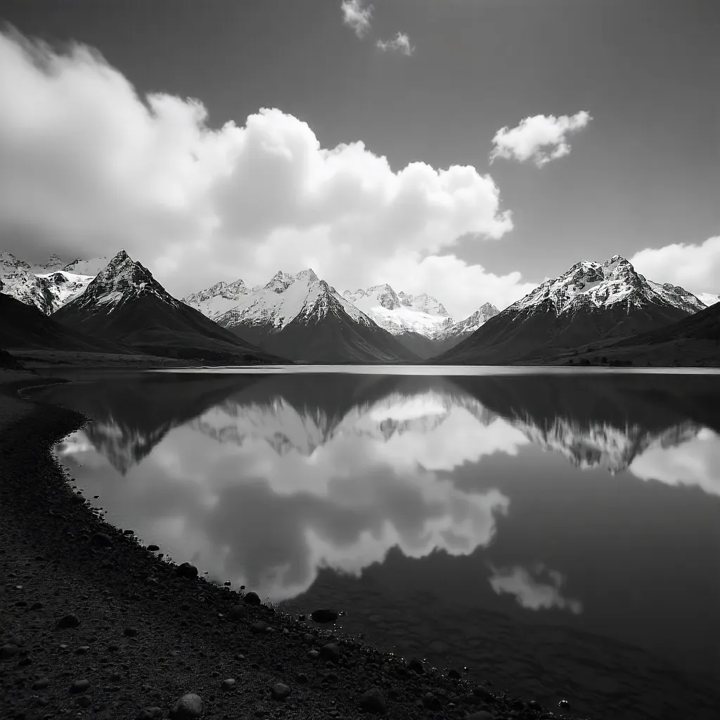 Monochrome Lake Pukaki and the Southern Alps