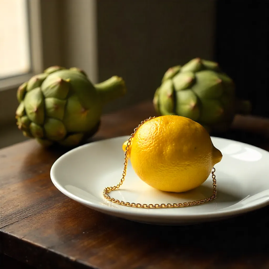 Golden Necklace Lemon Still Life
