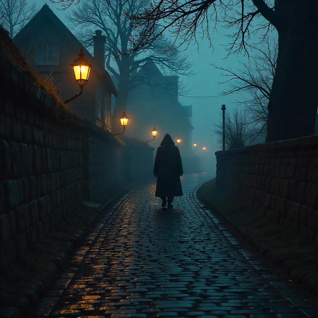 Shadow on the Winding Cobblestone Path