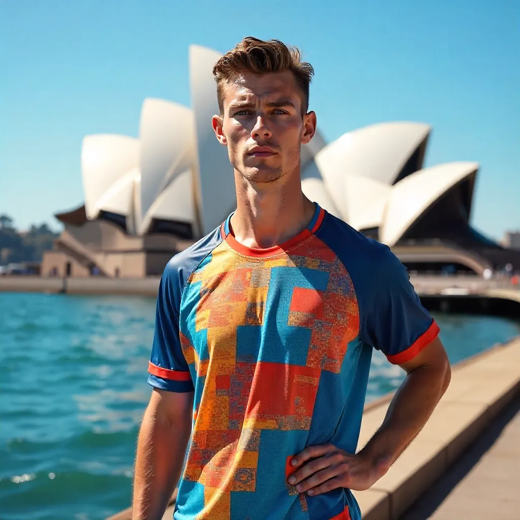 Sporty Youth Posing Before Sydney Opera House