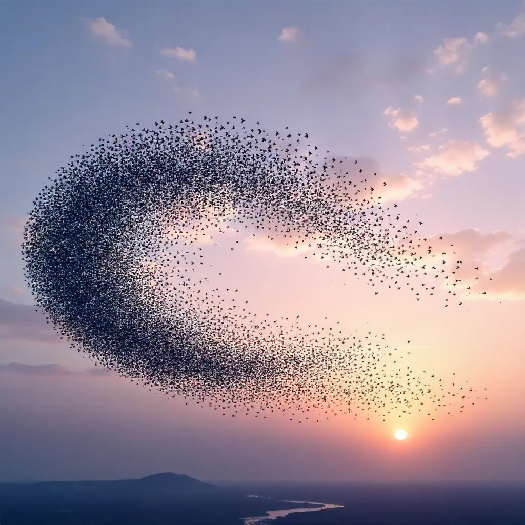 Synchrony in Flight: A Murmuration Silhouette