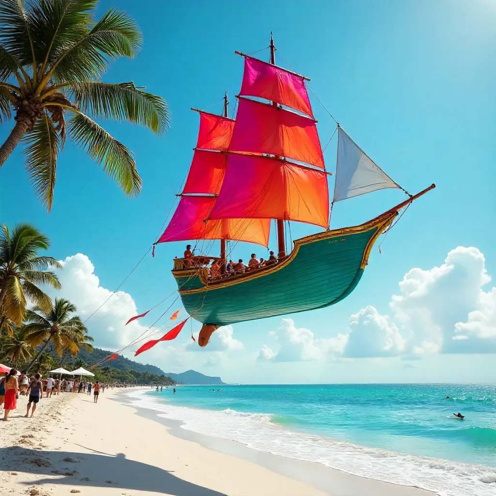 Vibrant Ship-shaped Kite over Bali Sky