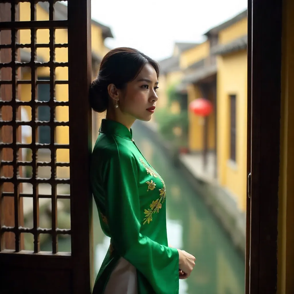 Ao Dai by a Window in Hội An: Cultural Elegance