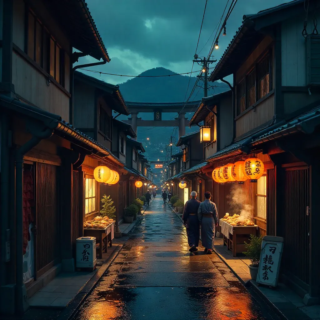 Lantern-Lit Night on a Traditional Japanese Street
