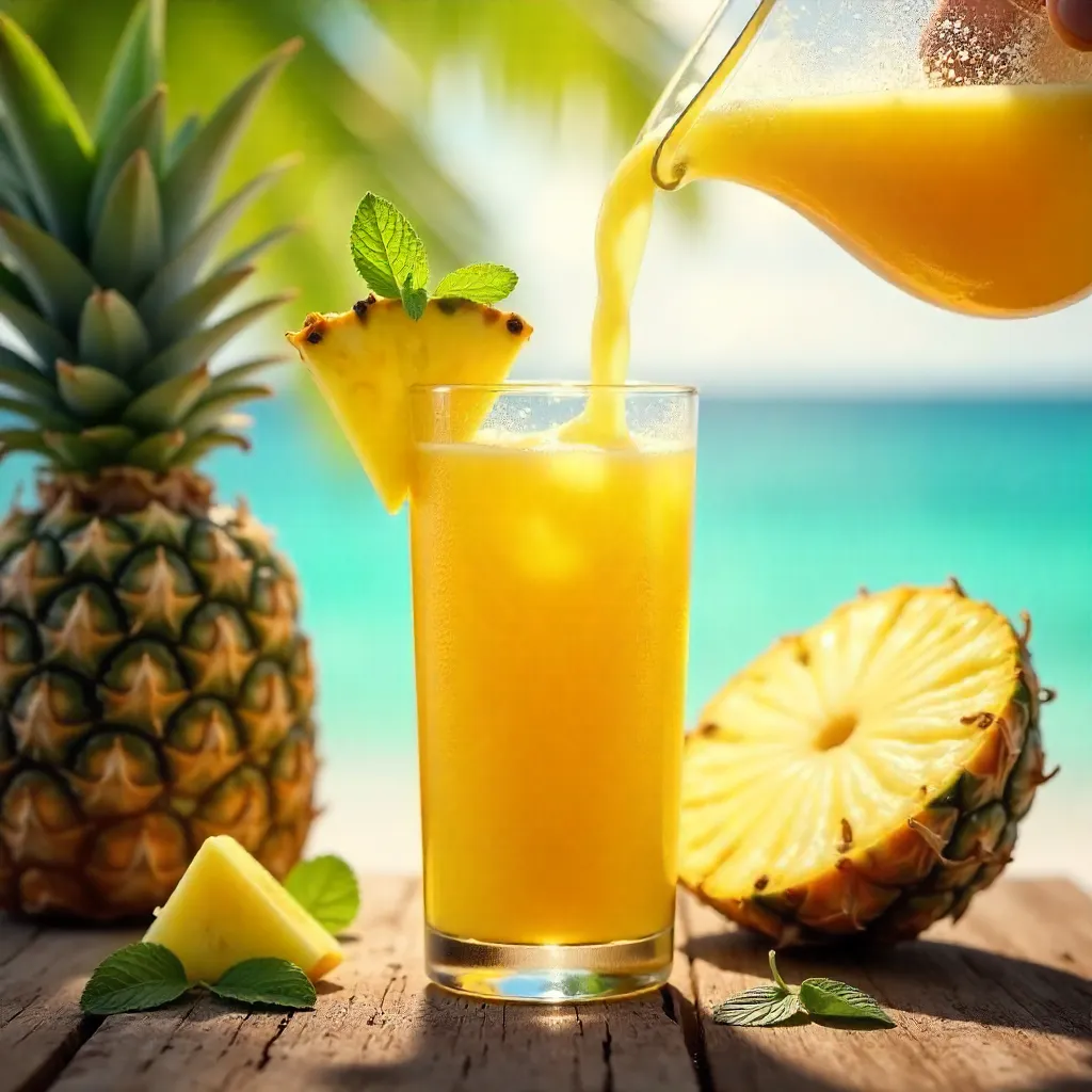 Fresh Pineapple Juice Poured into a Glass