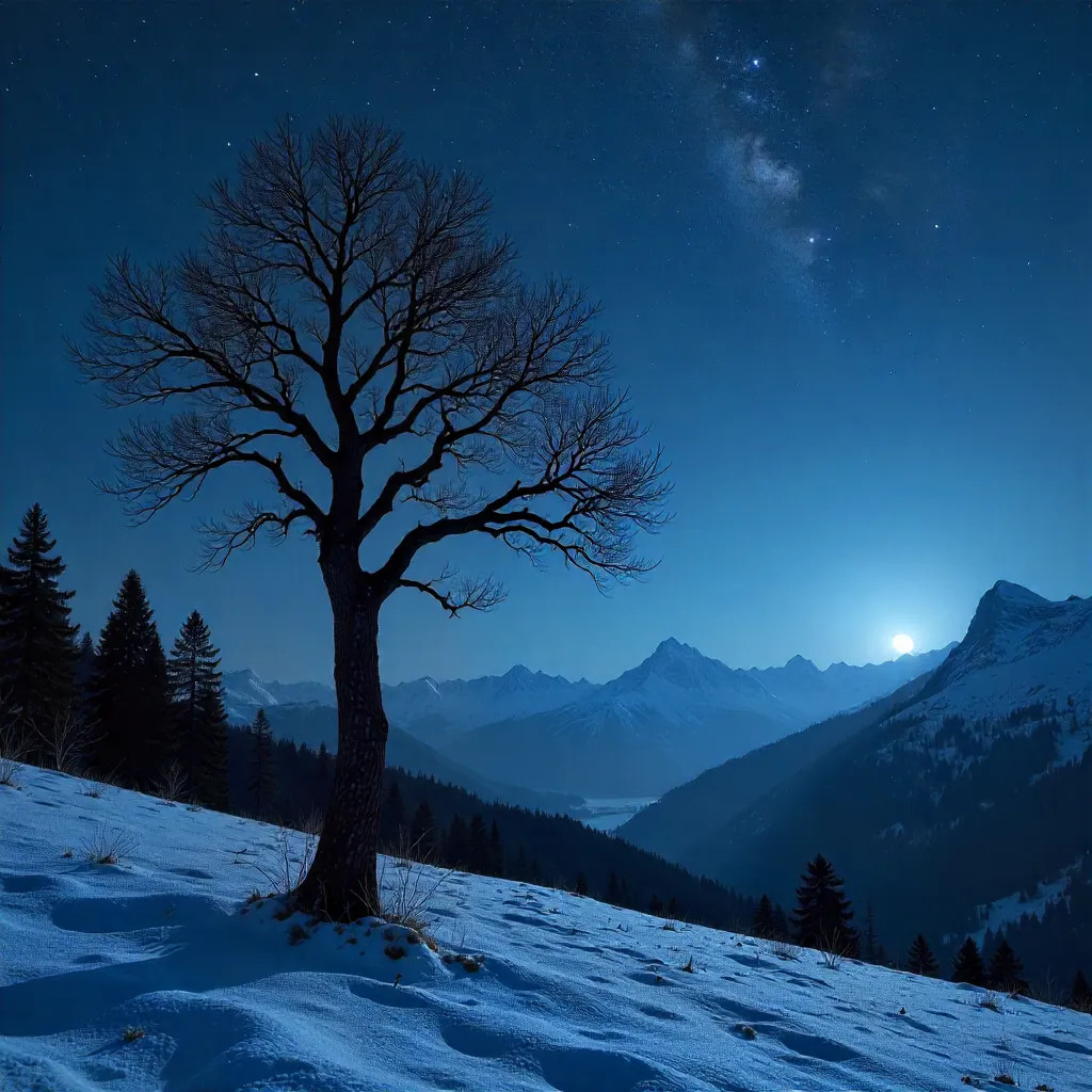 Leafless Tree Under a Starry Austrian Night