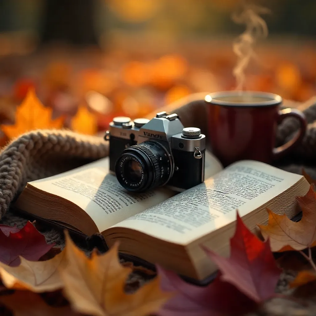 Cozy Autumn Reading: Open Book and Camera