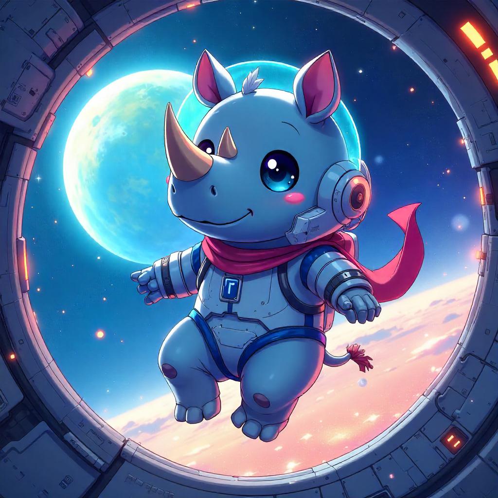 Zero-Gravity Anime Rhino Soaring in Space