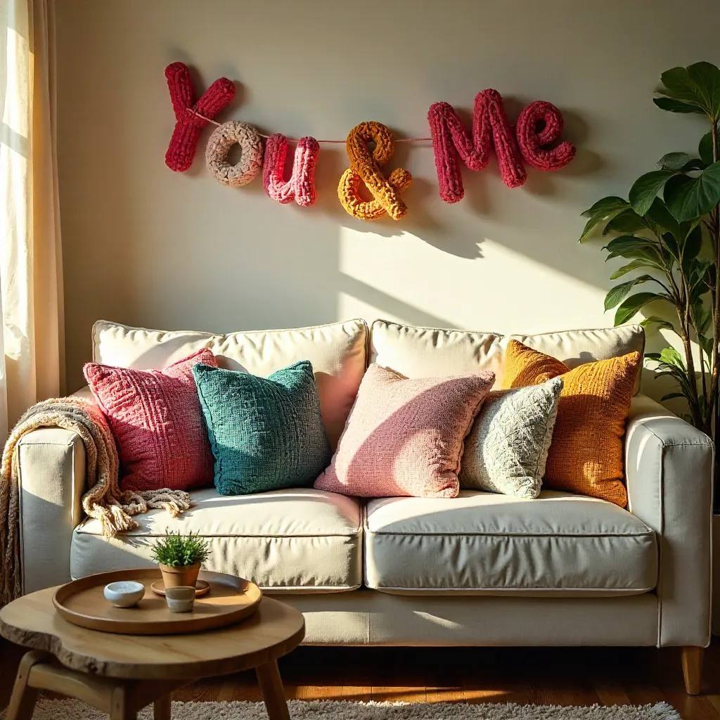You & Me Yarn Decor Above Cozy Pillows