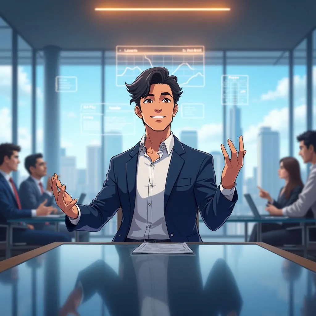 Anime-style Young Latino Exec in a Boardroom