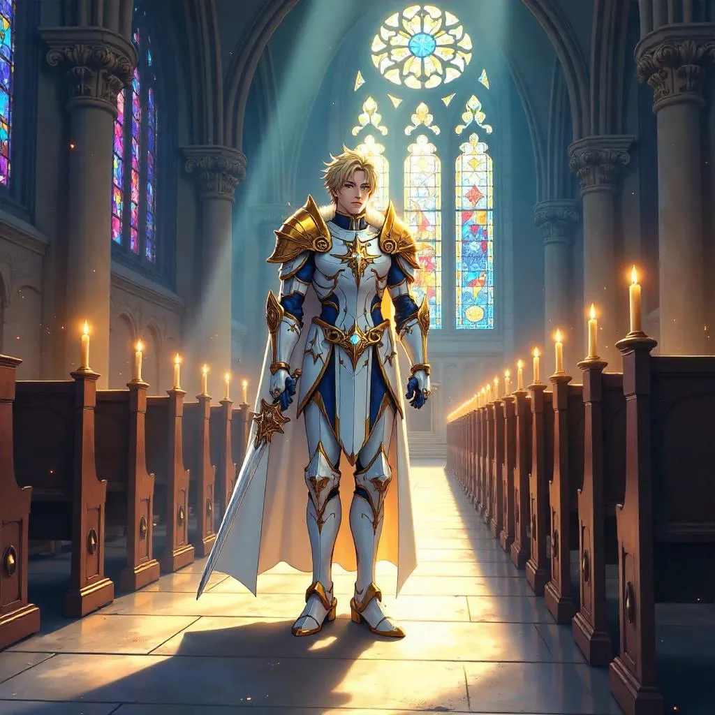 Anime Paladin in a Sacred Chapel