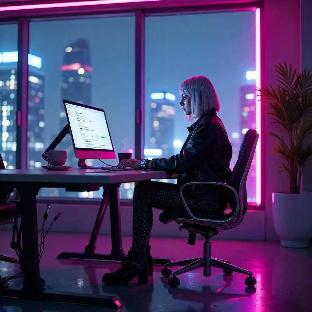 Cyberpunk Coworking Neon Woman in Techwear