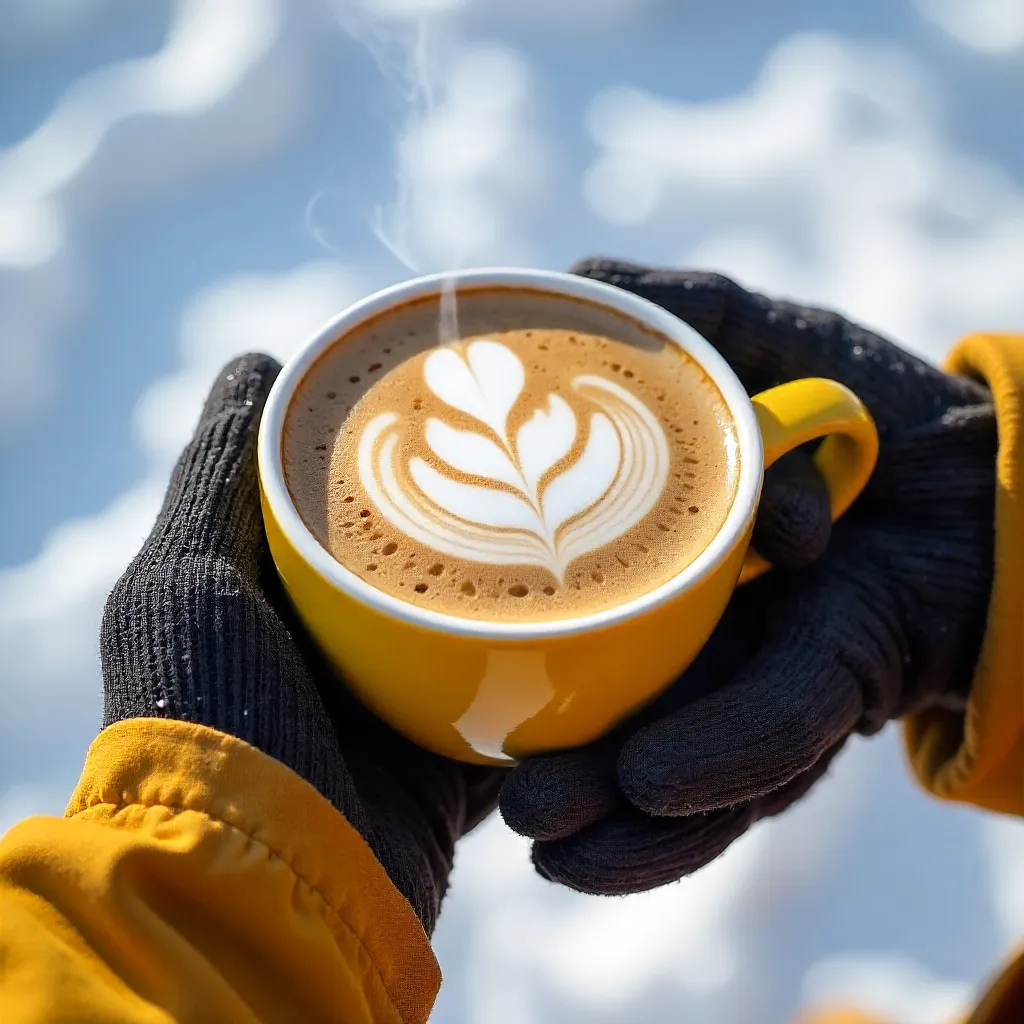 Top-View Latte: Yellow Cup in Snow