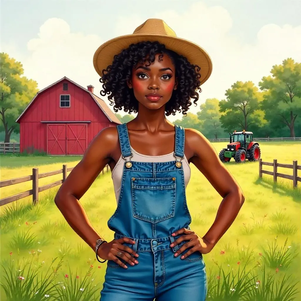 Confident Black Woman on a Watercolor Farm