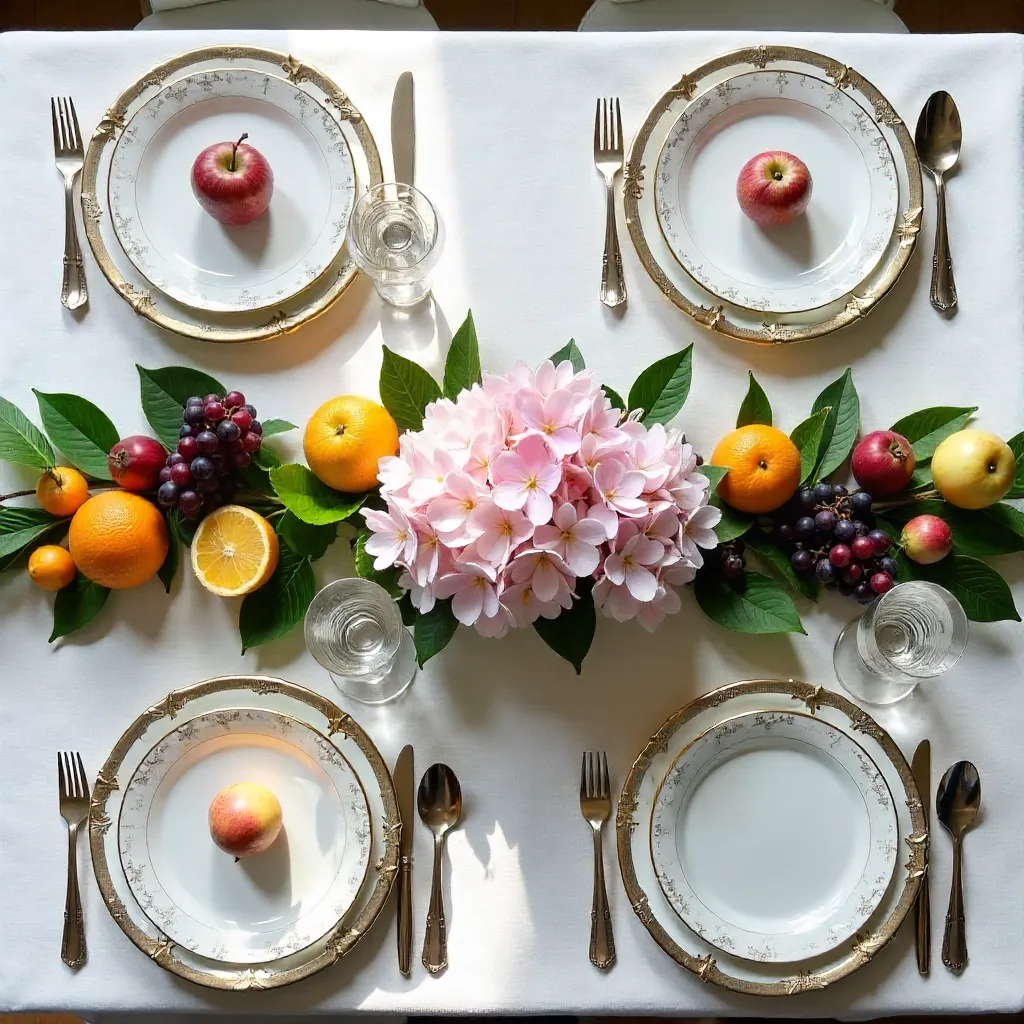 Bird's-Eye Table: Fruits, Hydrangeas, and Fine Porcelain