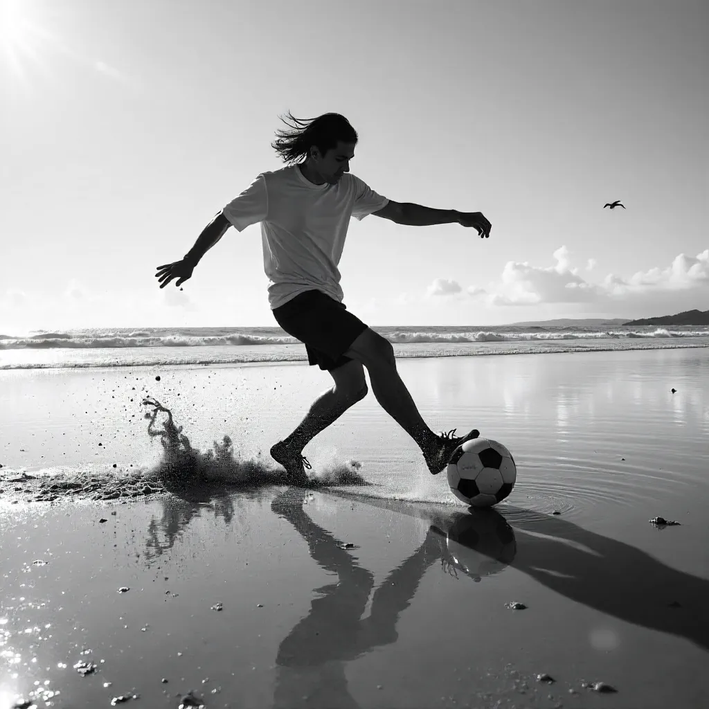 Monochrome Beach Soccer Tricks in Motion