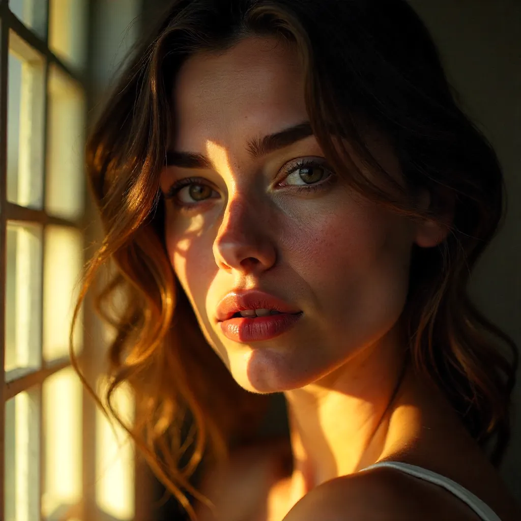 Sunlit Glass Shadows: Expressive Portrait
