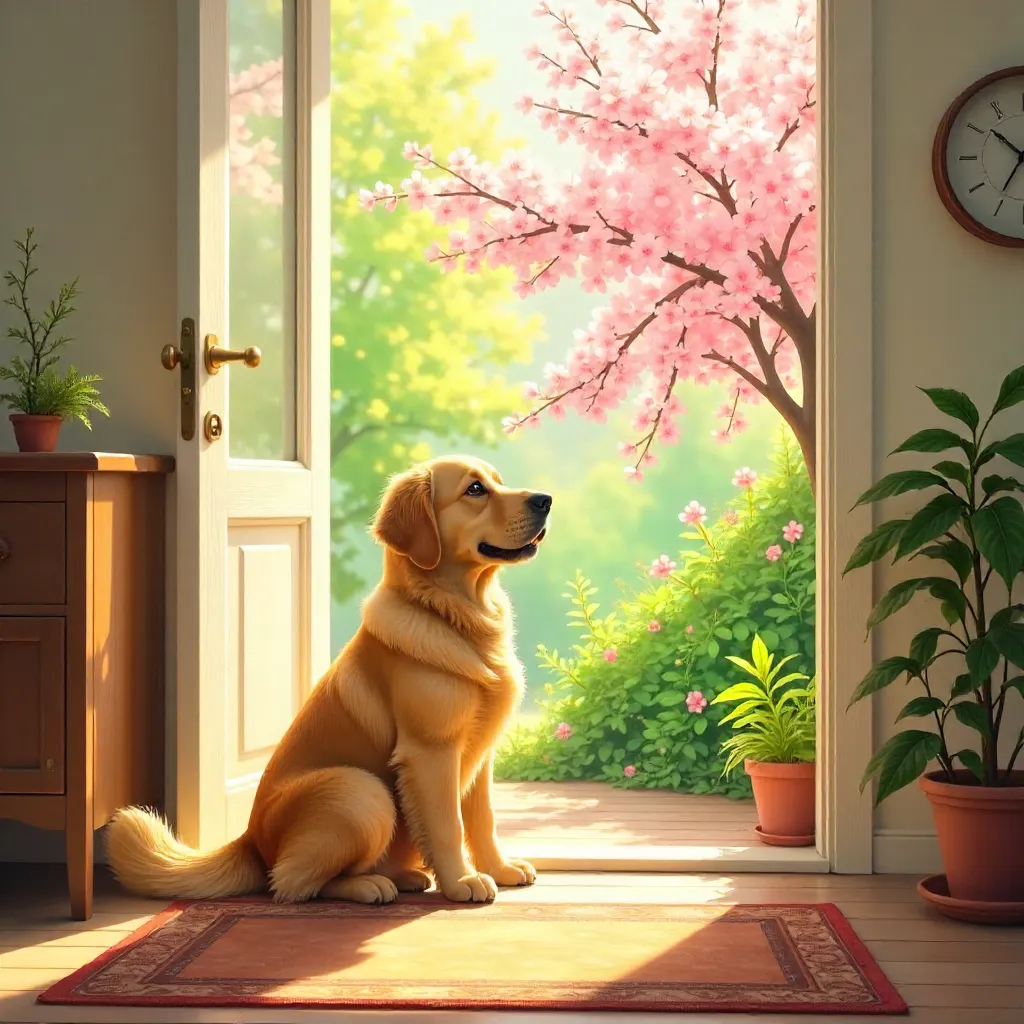 Waiting by the Open Door in Spring Blooms