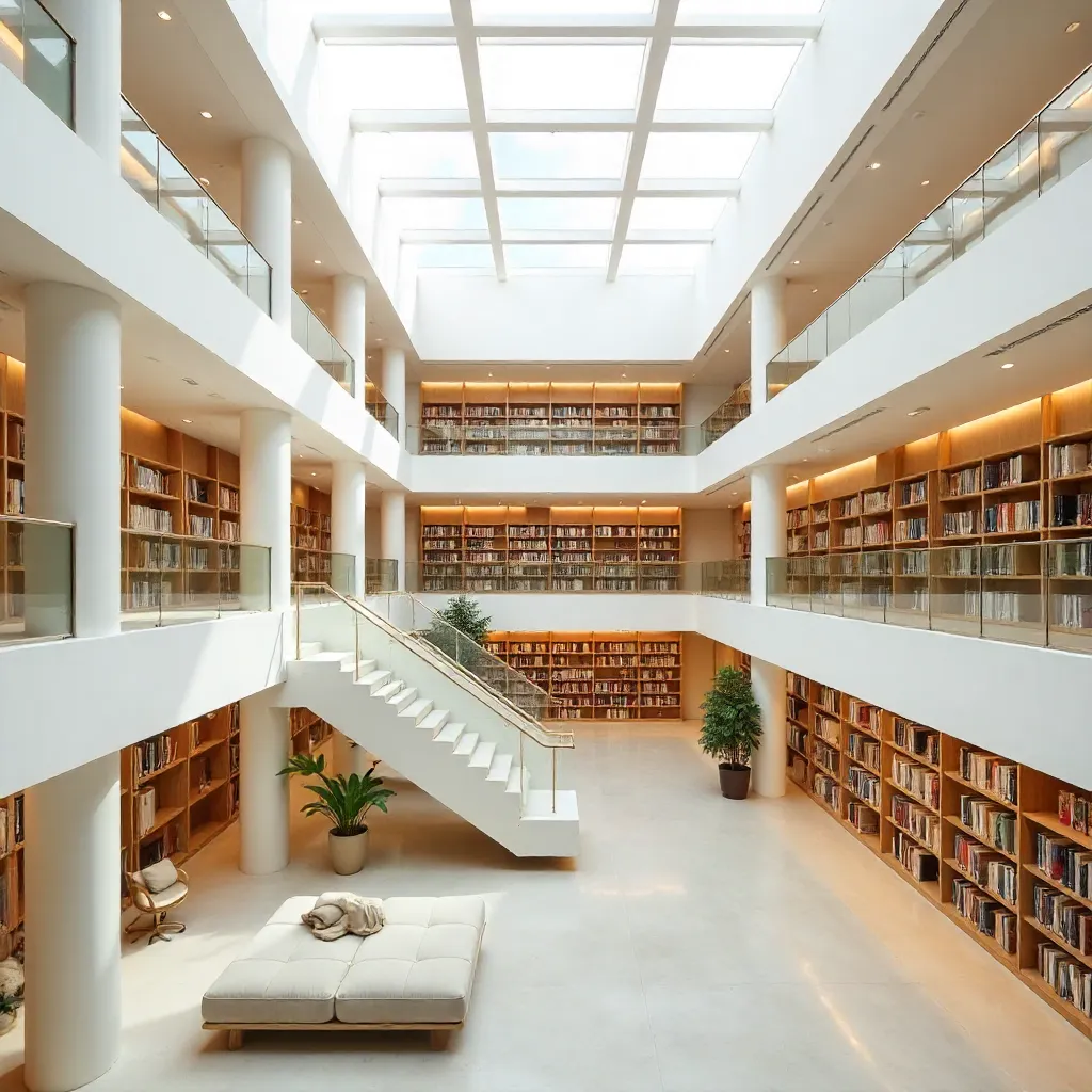 Spacious Minimalist Library with Multi-Level Shelves