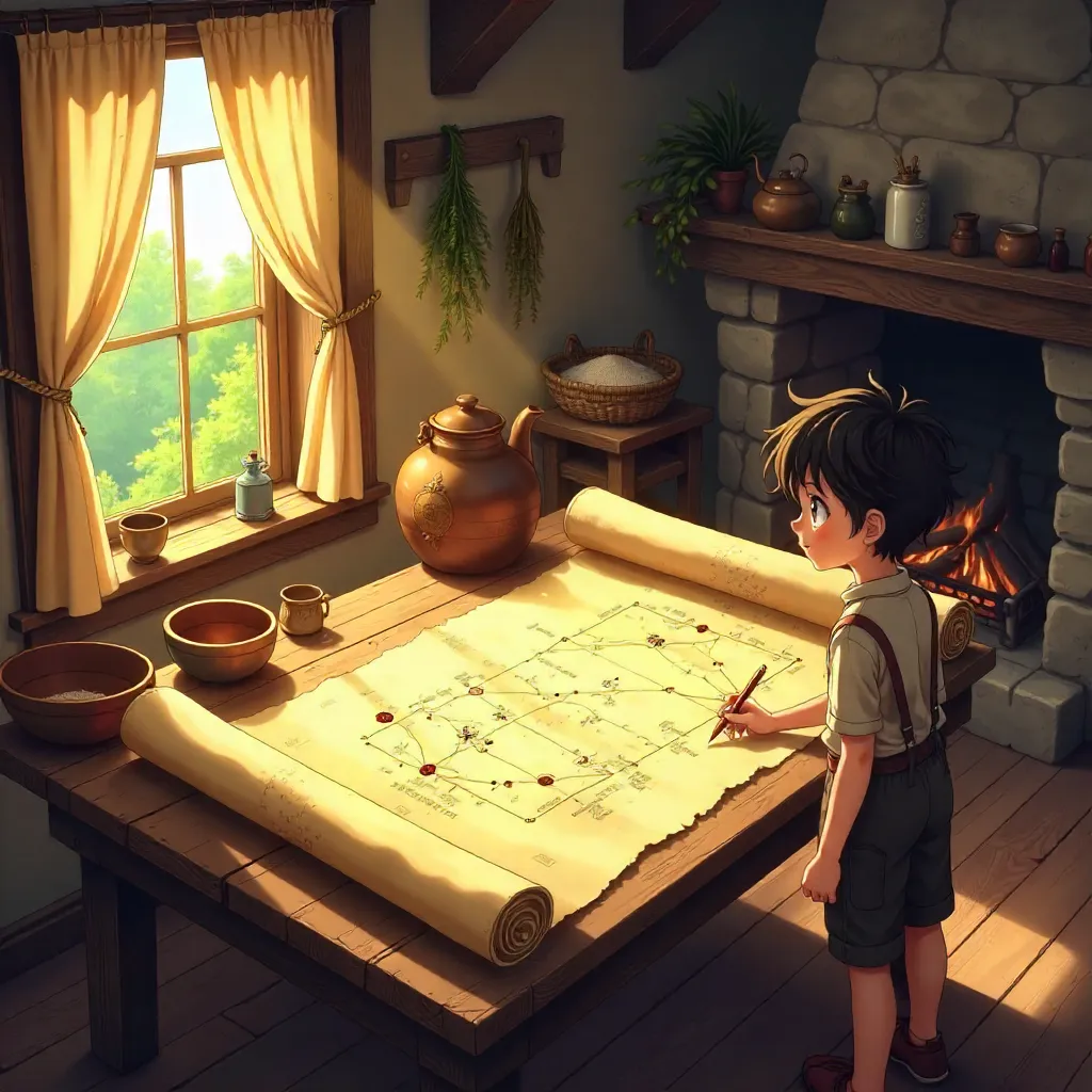 Ancient Scroll in a Cozy Farmhouse - Anime Style