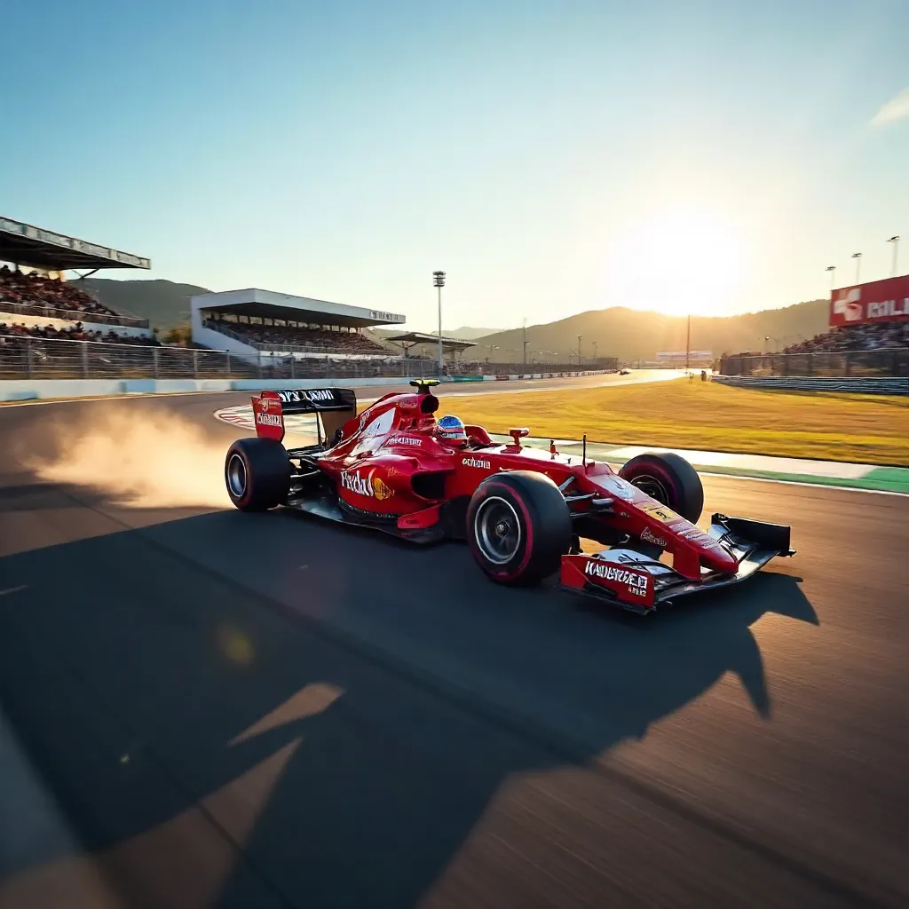 Red Racing Car on Kyalami Circuit: Thrilling Action