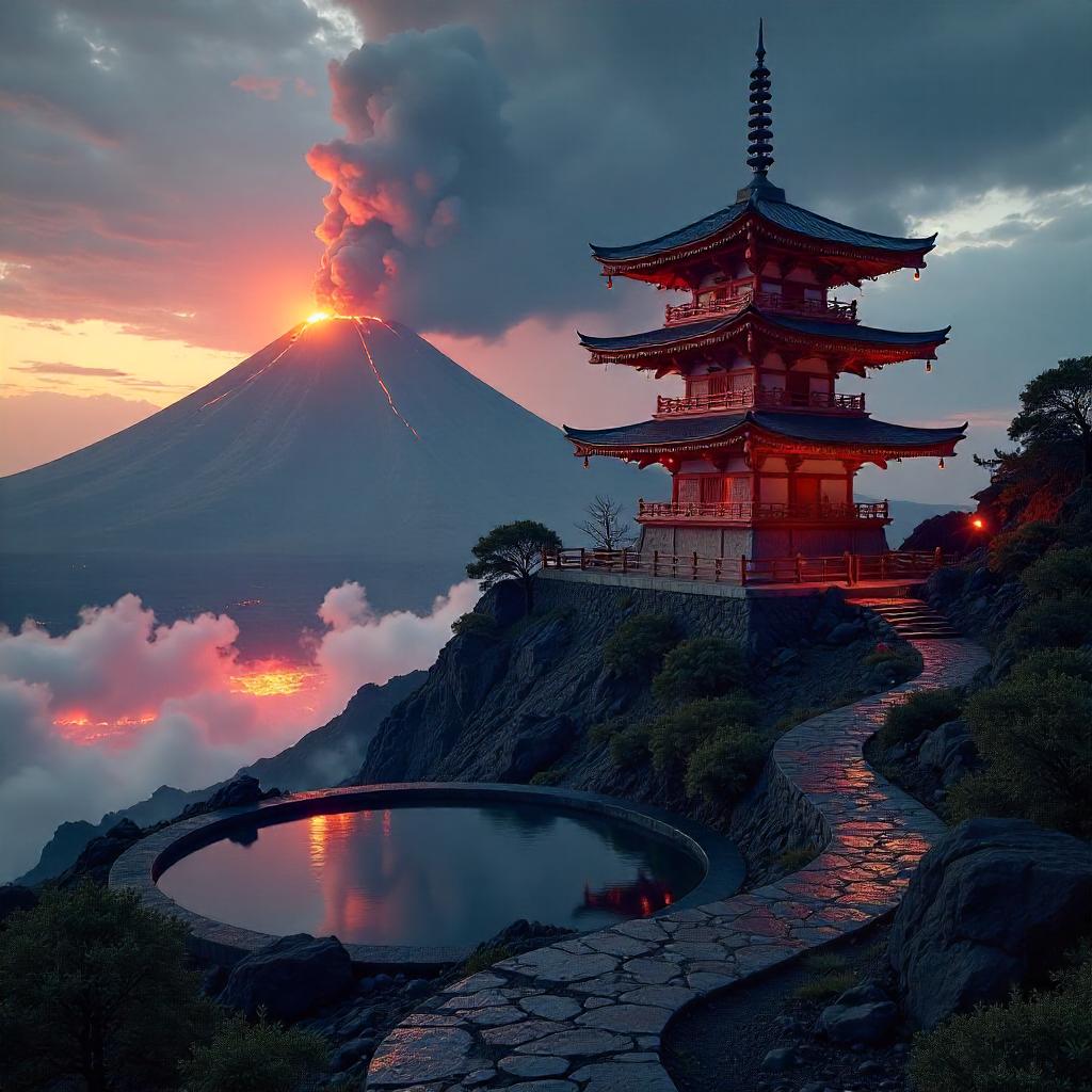 Volcano Pagoda: Photorealistic Eruption Landscape