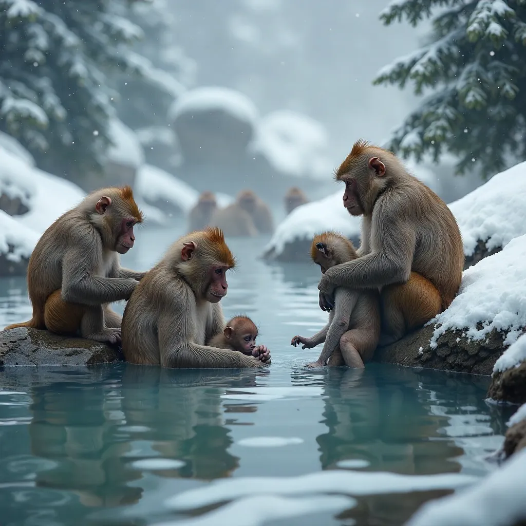 Snowbound Macaques in Nagano Hot Springs