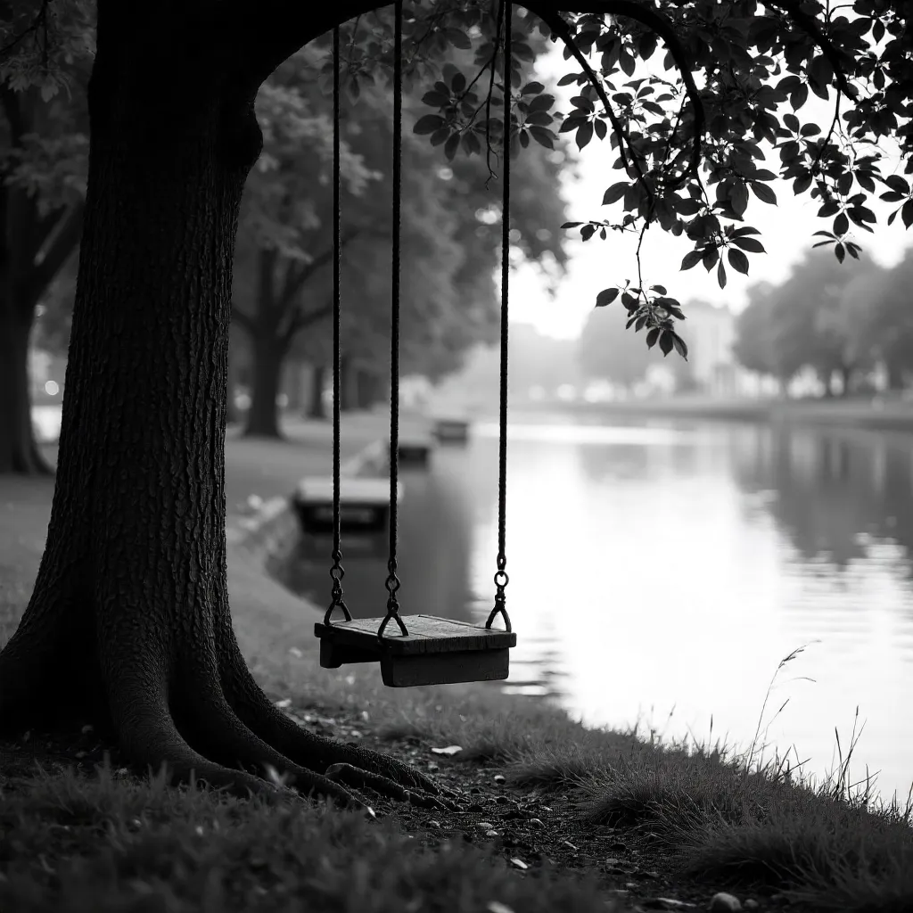 Swing by the Ghent River in Black and White