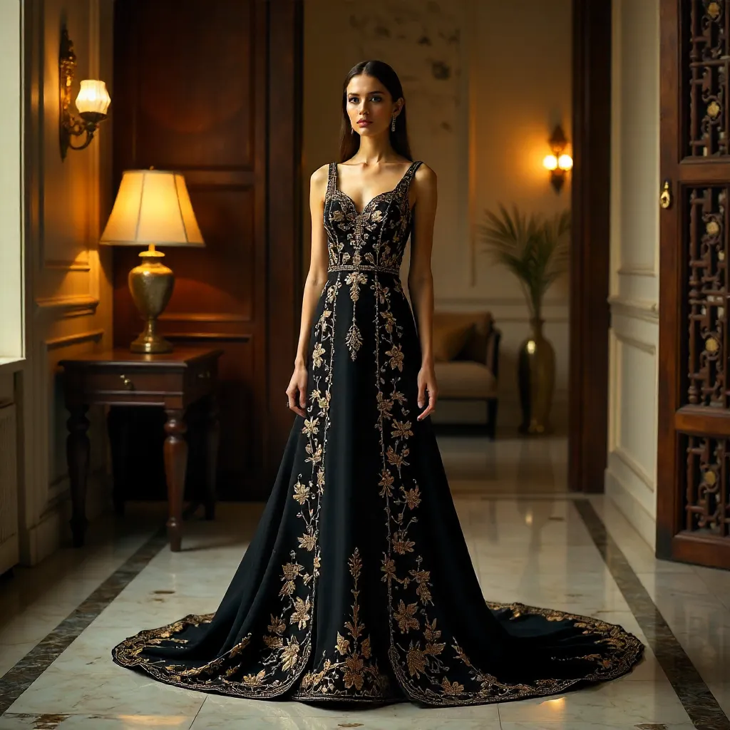 Elegant Black Embroidered Dress in Lahore