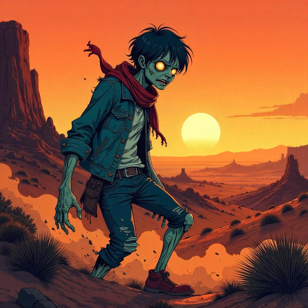 Anime Zombie Wandering the Badlands