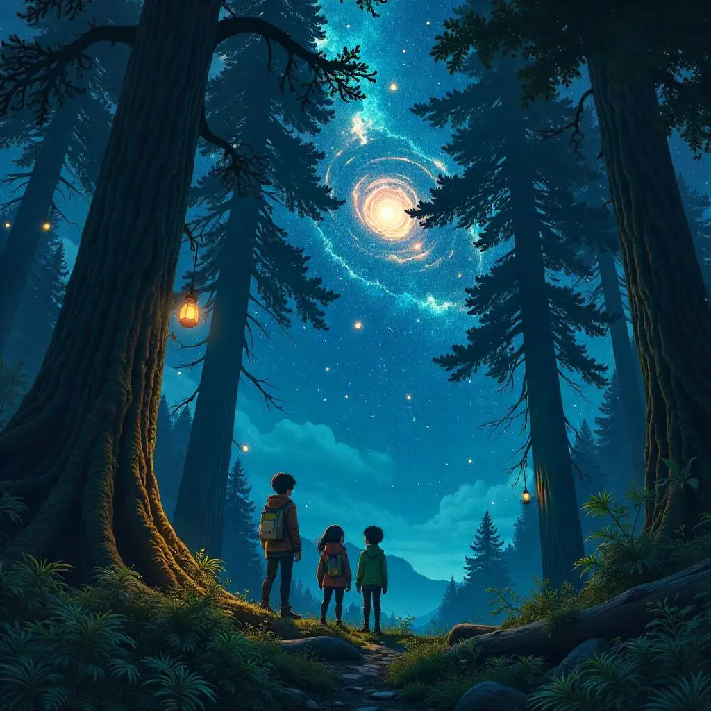 Galaxy Over Redwood Canopy: An Anime Forest Dream