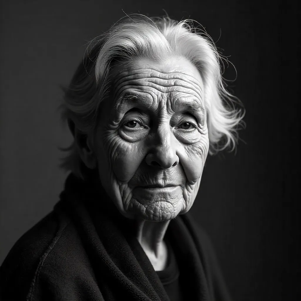 Portrait of Wisdom: Black-and-White Elderly Woman