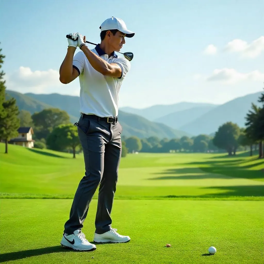 Photorealistic Athletic Asian Golfer on a Golf Course