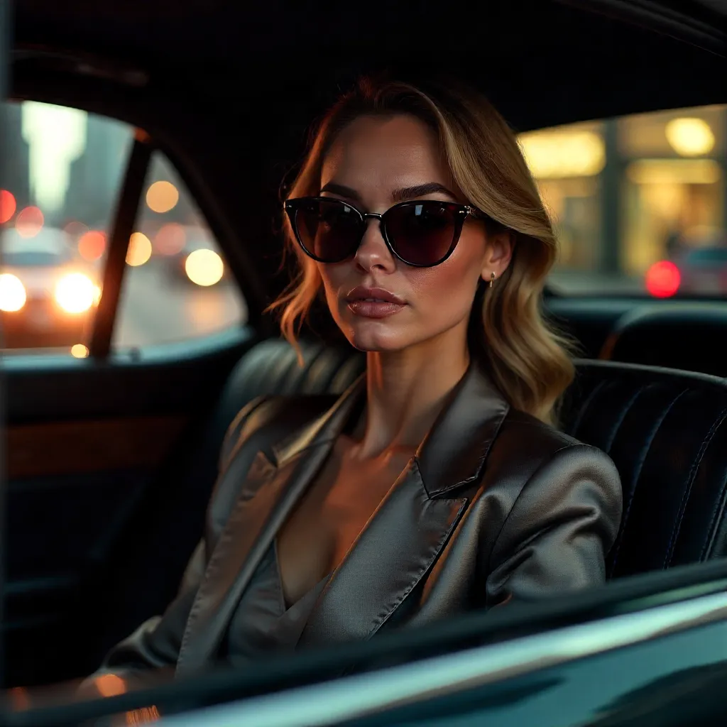 Chic Woman in a Luxury Car Exuding Elegance