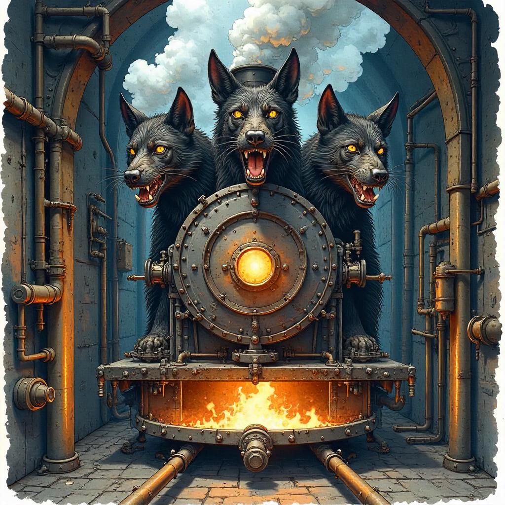 Cerberus in the Steam Engine: Watercolor Dream