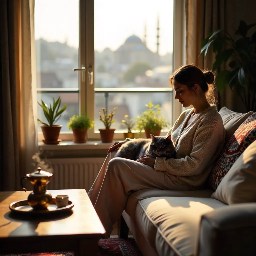 Cozy Istanbul Morning with a British Shorthair Cat
