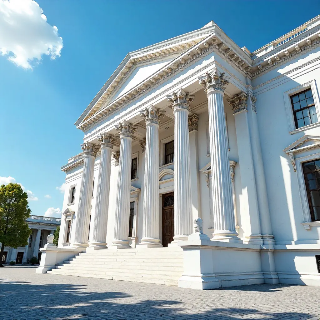 Striking White Classical Building Under Blue Sky