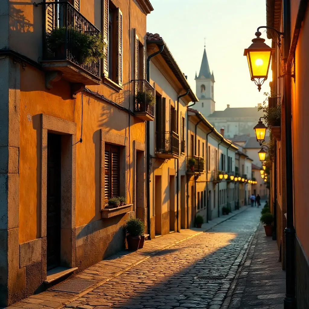 Golden Hour Facades of Girona with Vintage Lamps