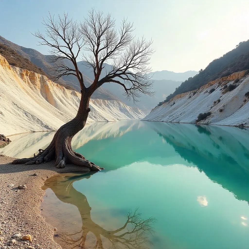 Serene Dry Tree Reflected in Hierve el Agua, Oaxaca