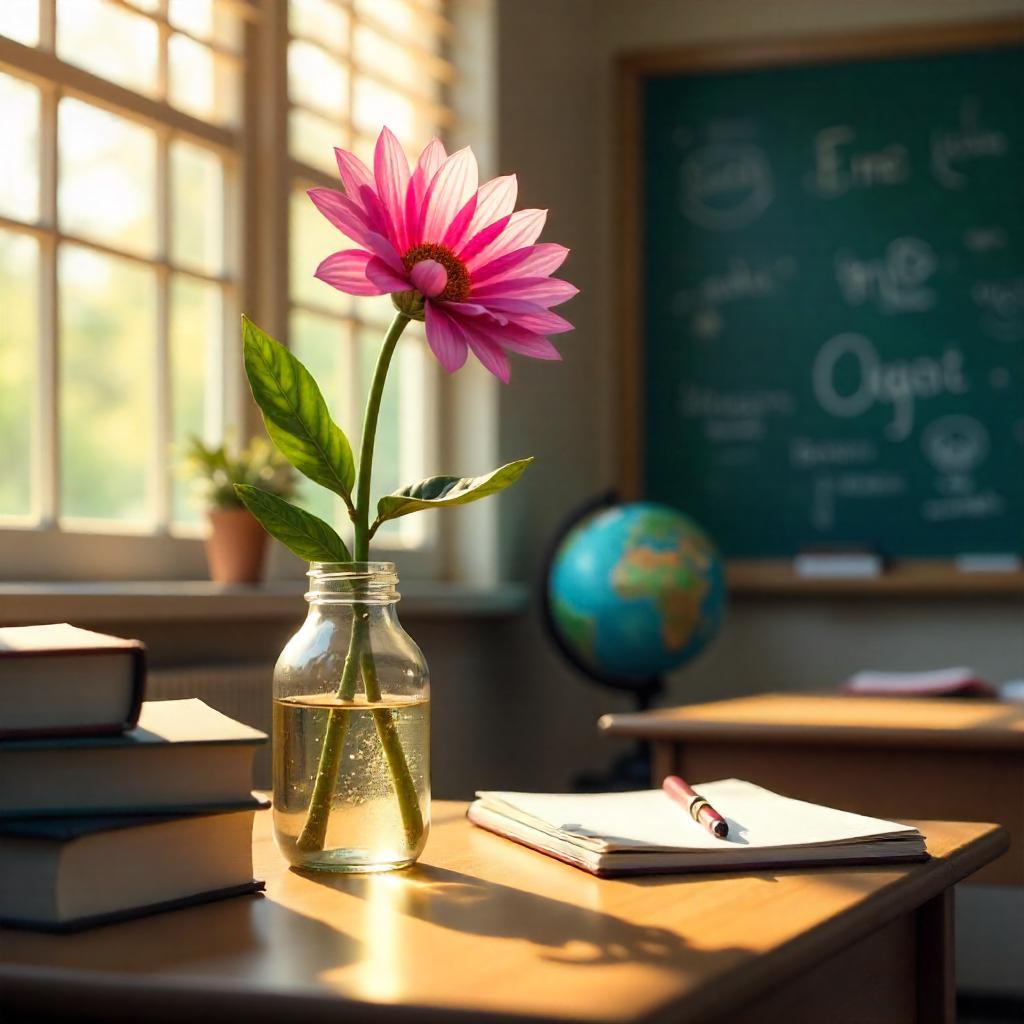 Flower in a Sunlit Classroom — Digital Art