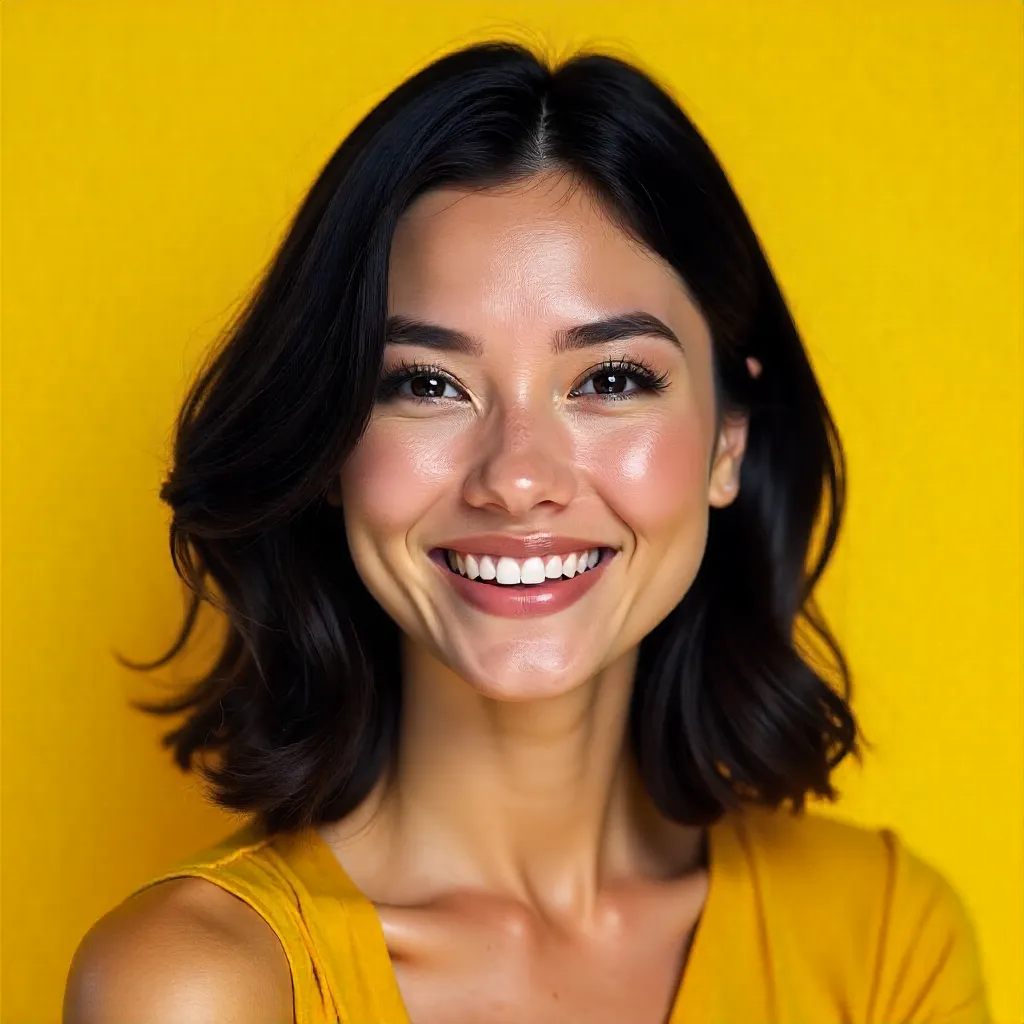 Smiling Woman Portrait on Yellow Backdrop