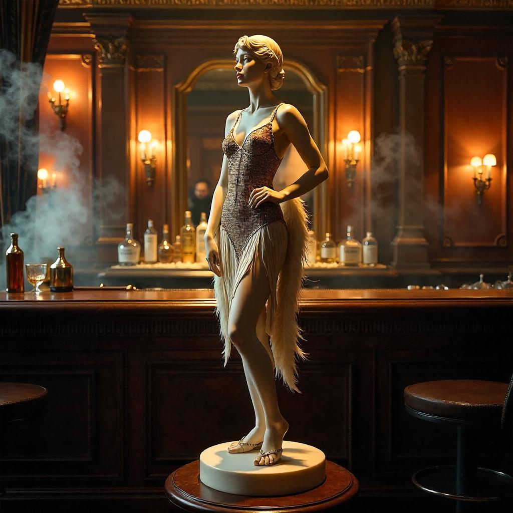 Marble Flapper Statue in a Smoky Speakeasy