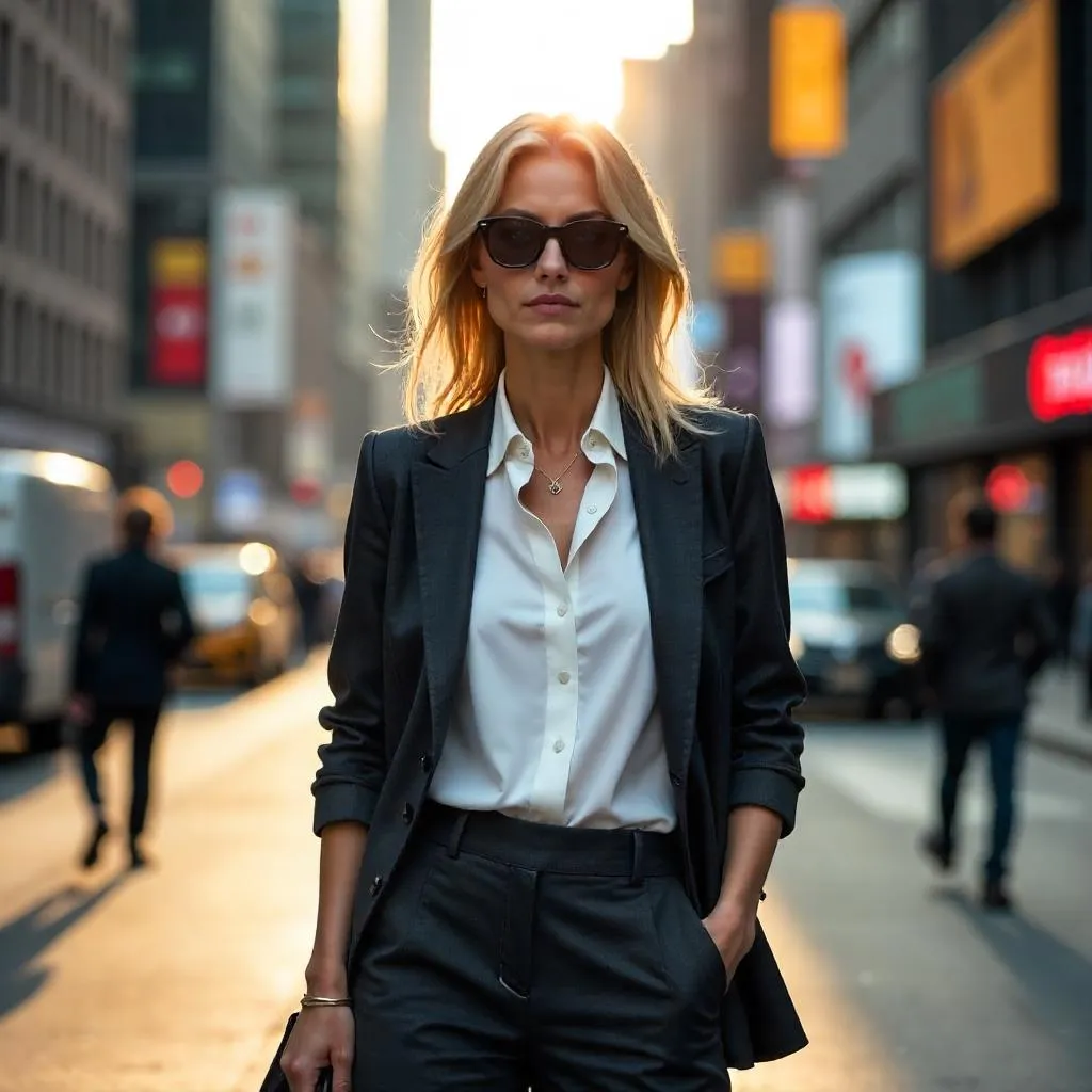 Confident White Woman in an Urban Street Scene