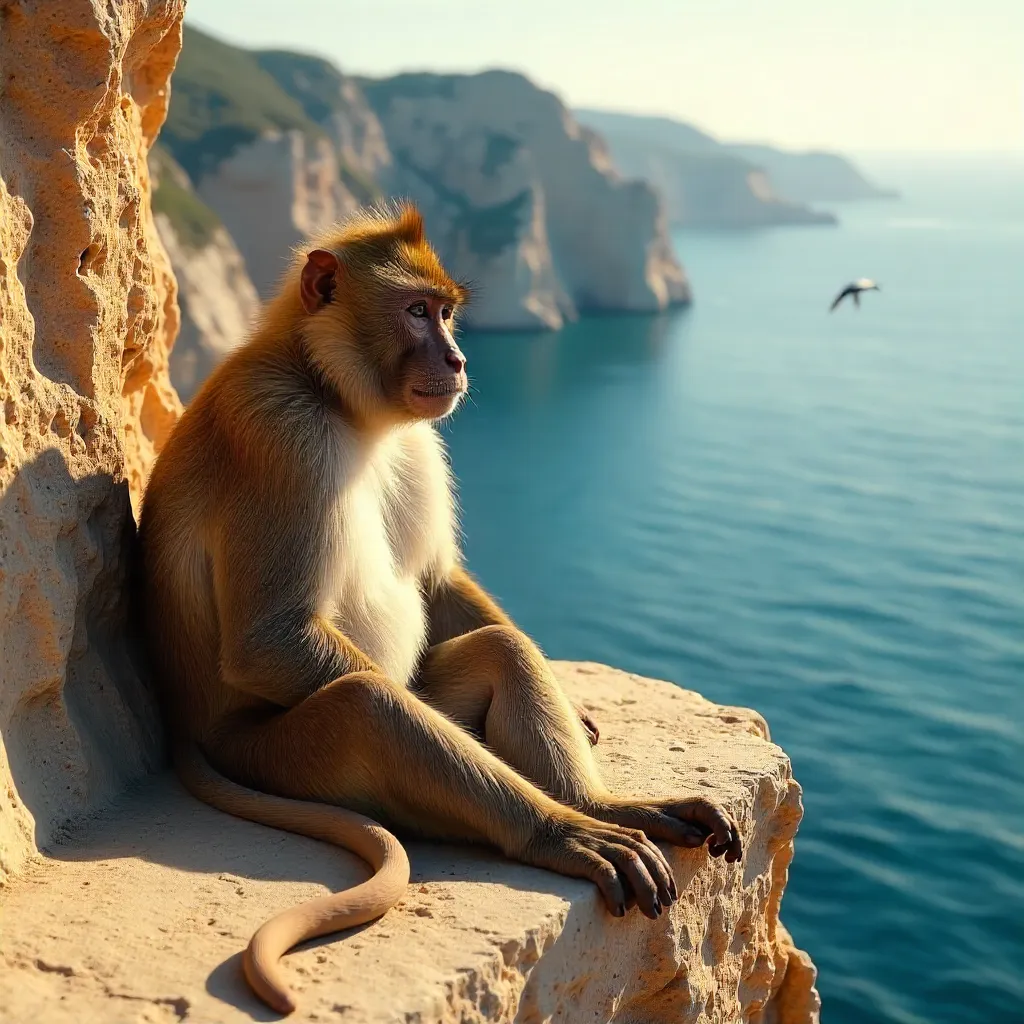 Barbary Macaque Sunlit on Gibraltar Rock
