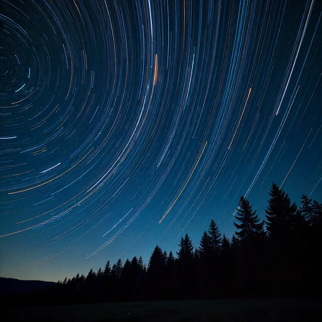 Star Trails Over Silhouetted Forest Night