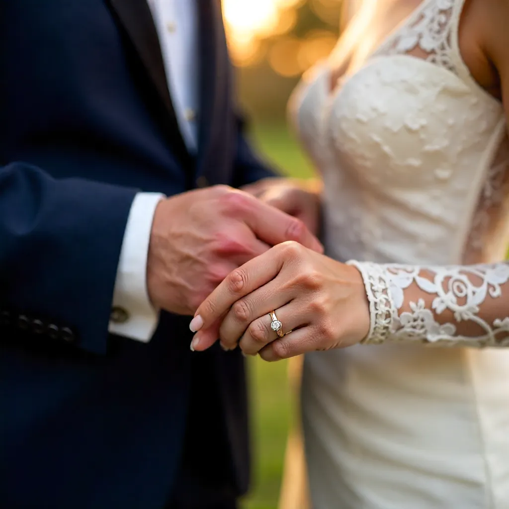 Close-Up: Newlywed Hands with Wedding Rings