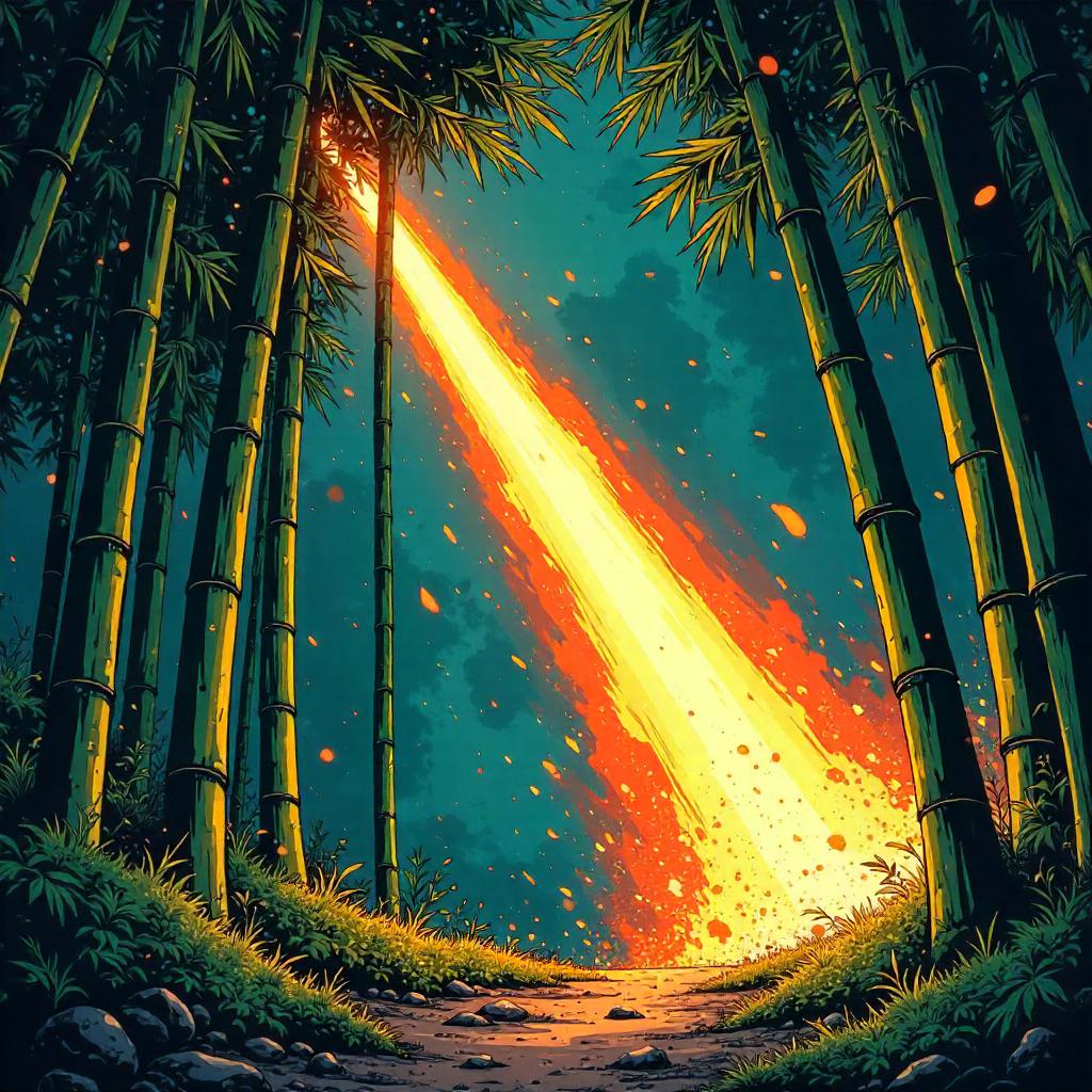 Meteor Strike in a Bamboo Grove — Comic Book Style