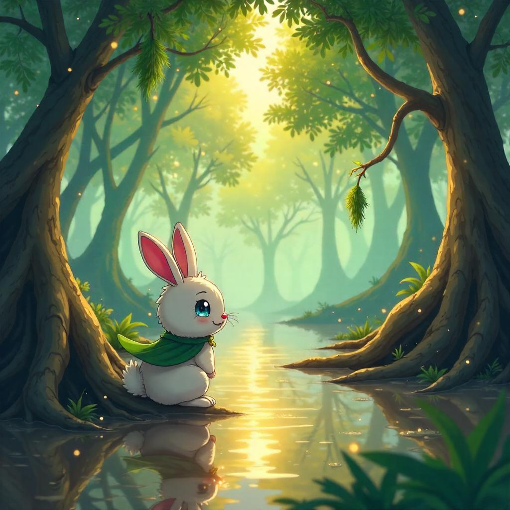 Anime Rabbit in a Lush Mangrove Swamp