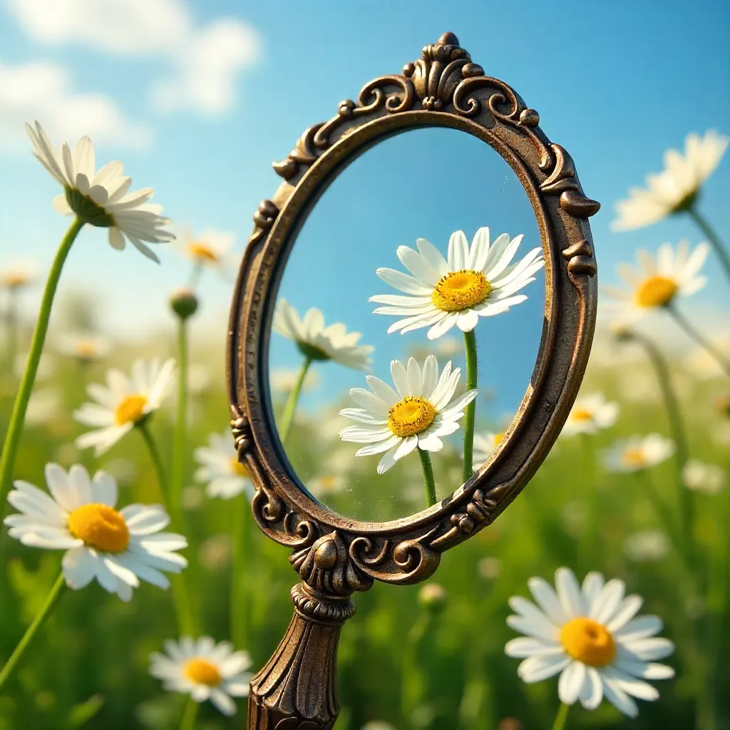 Reflective Meadow Among Blooming Daisies